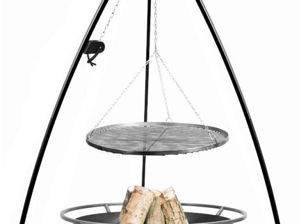 Trípode 200 cm con polea y parrilla acero CookKing
