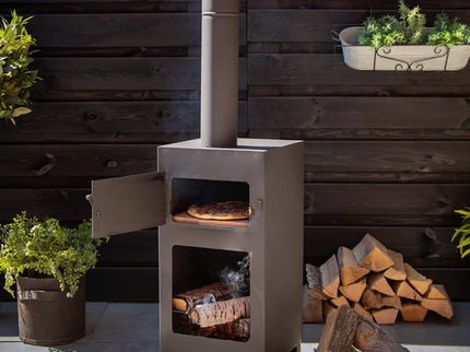 Chimenea de jardín con horno de pizza negra Esschert Design