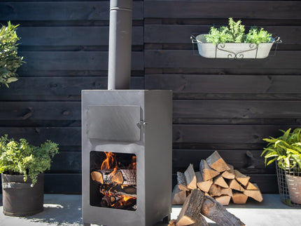 Chimenea de jardín con horno de pizza negra Esschert Design