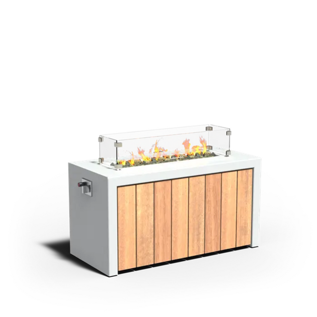 Mesa brasero BRANN blanco y acabado en madera FORNO