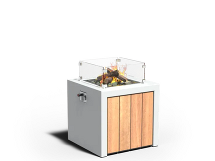 FORNO BRANN Vuurtafel met Houtdecoratie Wit