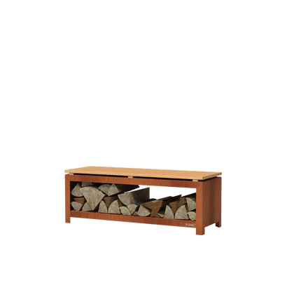FORNO Banco Almacén de madera Acero Corten (1200 x 400 x 430)