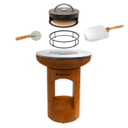 Pakketdeal BonFeu BonBiza open corten + pizzaoven + standaard + pizzaschep + pizzasnijder