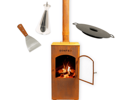 Pakketdeal BonFeu BonCarré corten + plancha + oliekan + spatel