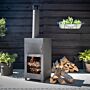 Esschert Chimenea Exterior + Horno para Pizza Negro