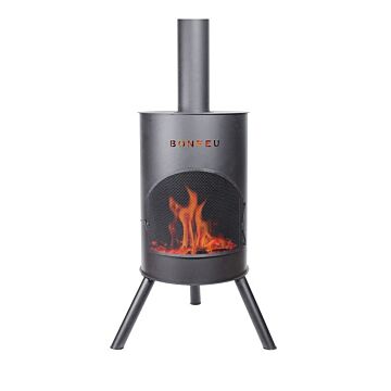 BonFeu BonTon chimenea exterior 50 negro producto foto con fuego
