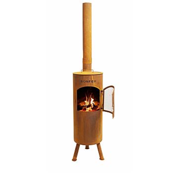 BonGiano corten chimenea exterior con fuego
