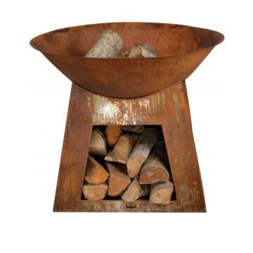 Esschert cuenco de fuego con almacenamiento de madera FF169