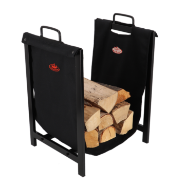 Bolsa para leña para chimenea Esschert negra con soporte para leña