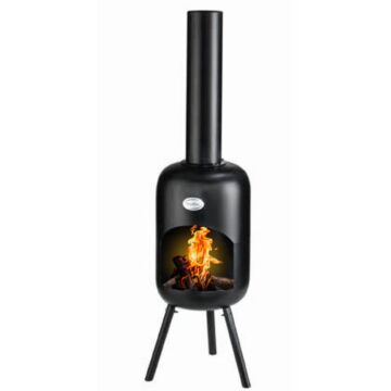 BonFeu BonBini chimenea exterior negro producto foto con fuego
