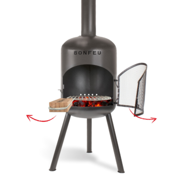 BonFeu BonBono chimenea exterior negro con parrilla
