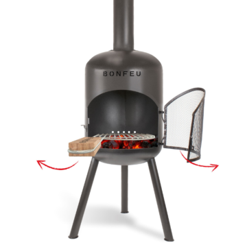 BonFeu BonBono chimenea exterior negro con parrilla
