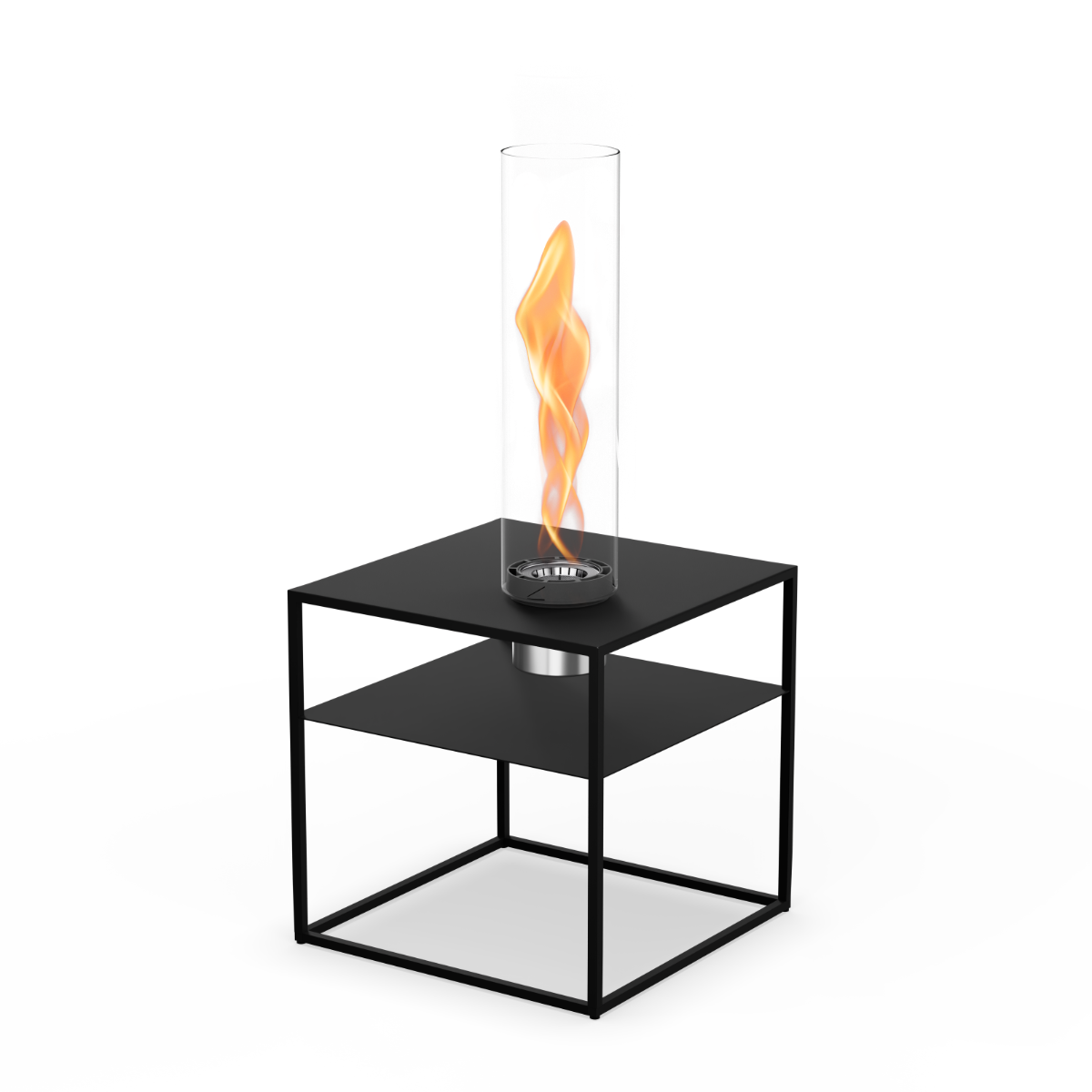 Mesa de salón FIRE FRAME con chimenea de mesa empotrable SPIN air 1200 höfats