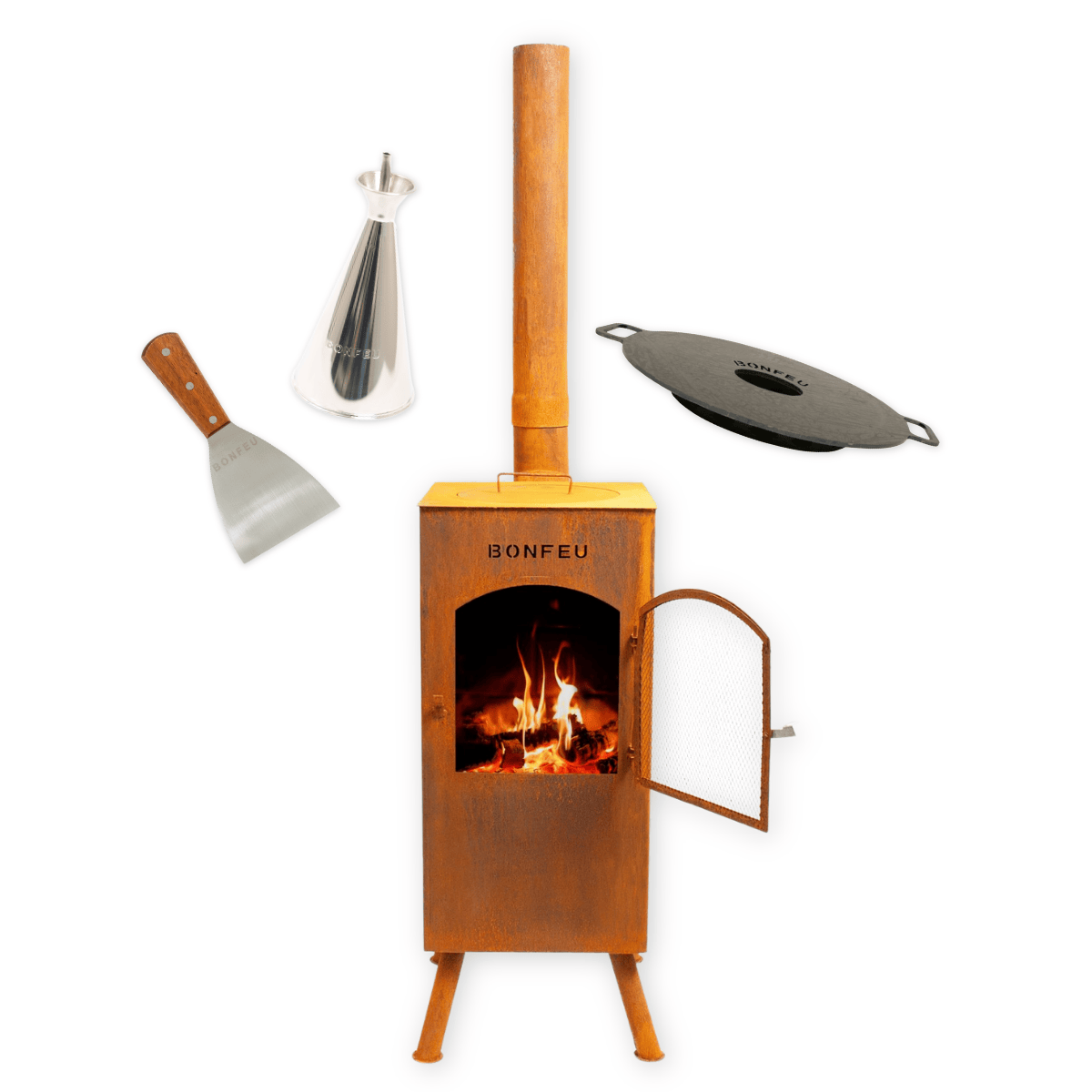 Pack ahorro BonFeu BonCarré corten + plancha + aceitera + espátula