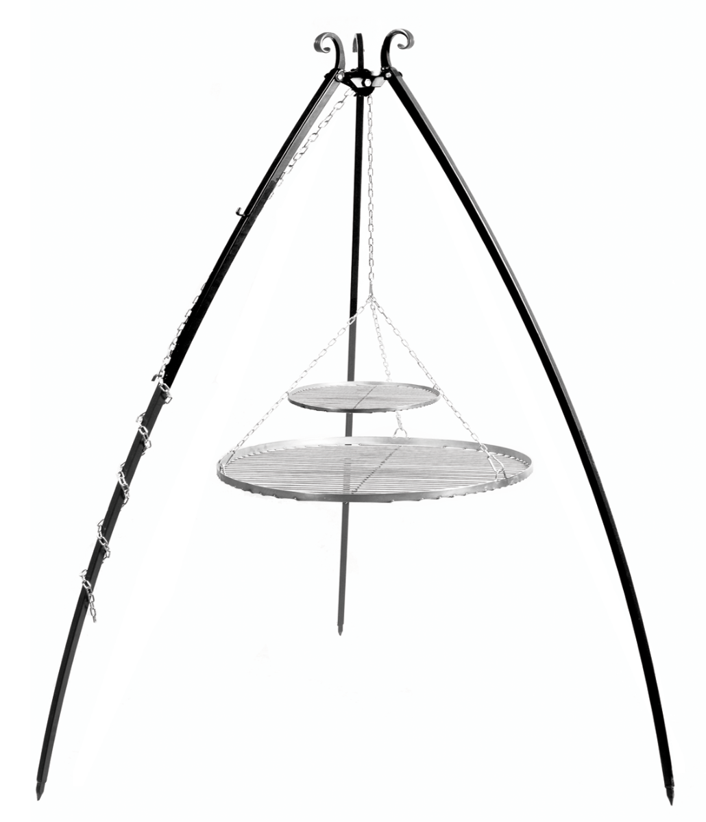 Trípode CookKing de 200 cm con Parrilla Doble de Acero Inoxidable