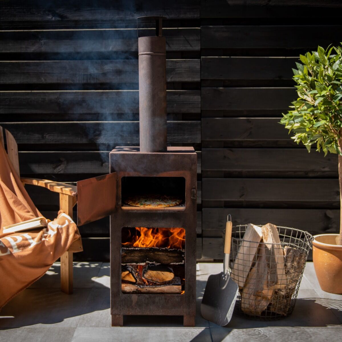 Esschert Chimenea Exterior + Horno de Pizza Oxido