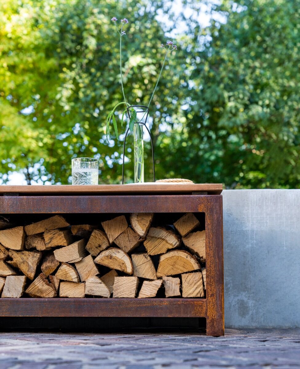 FORNO Banco de almacén de madera Acero Corten