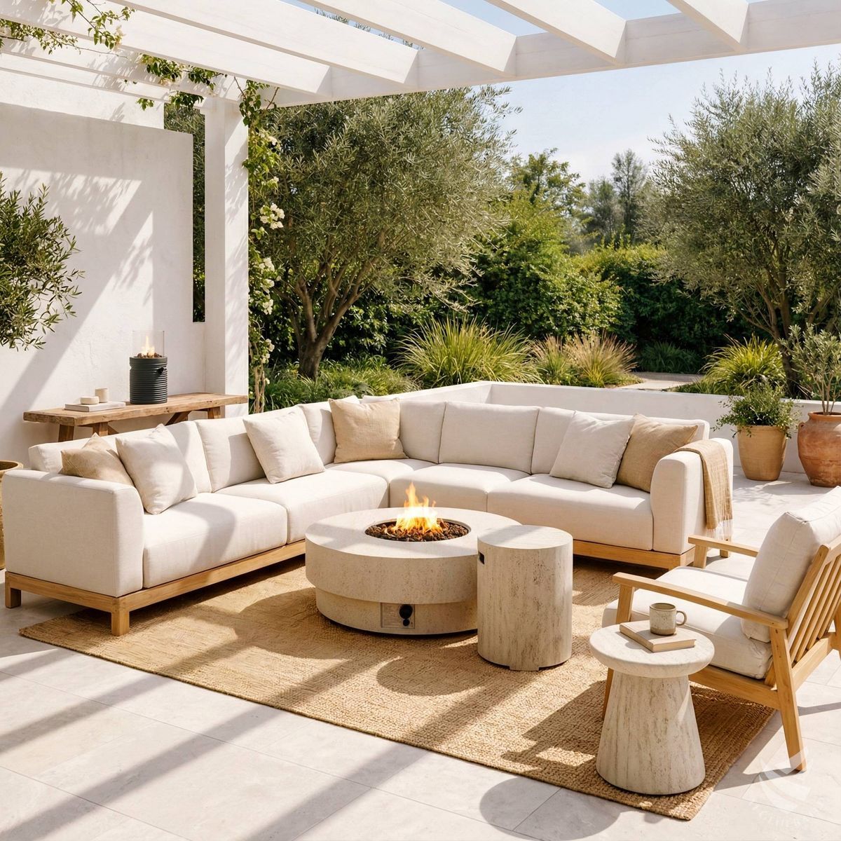 Mesa brasero Estate Round 105 travertino Happy Cocooning