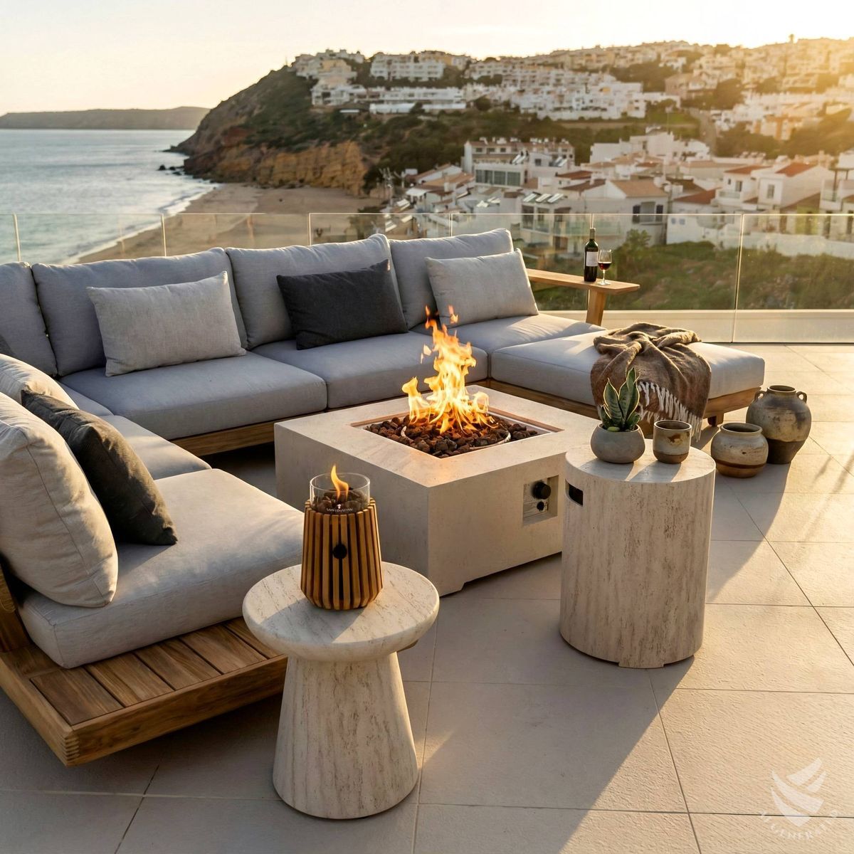 Mesa brasero Estate Square 88 travertino Happy Cocooning