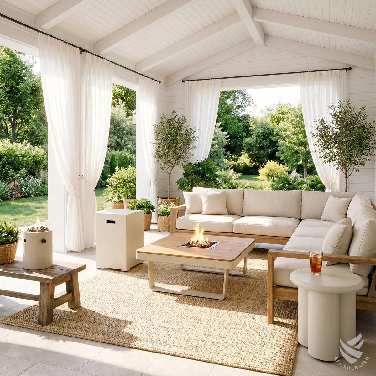 Mesa brasero Horizon 95 beige Happy Cocooning