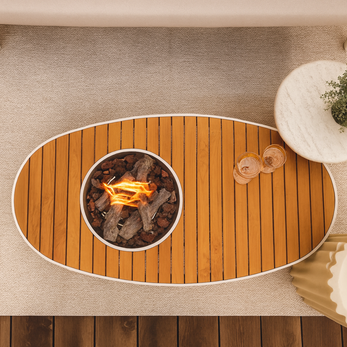 Mesa brasero Riviera 140 ostra beige Happy Cocooning