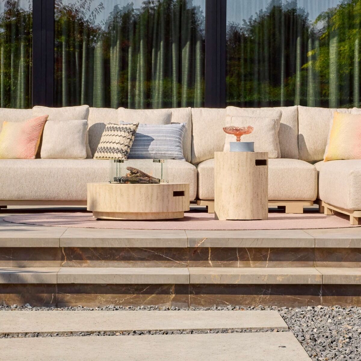 Mesa brasero Estate Round 76 travertino Happy Cocooning