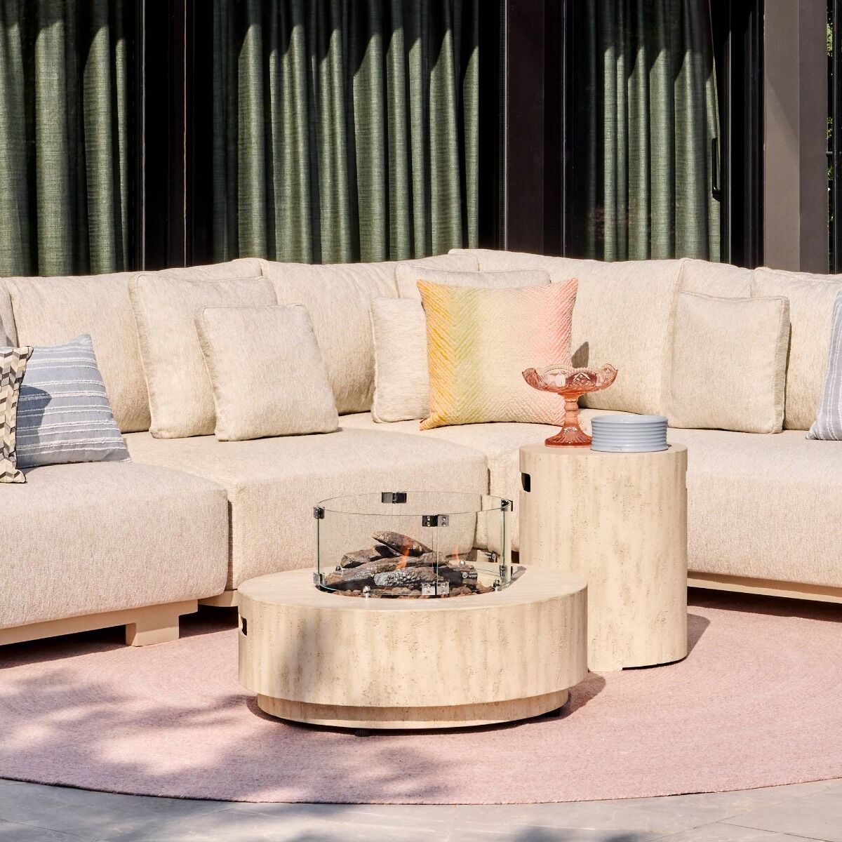 Mesa brasero Estate Round 76 travertino Happy Cocooning