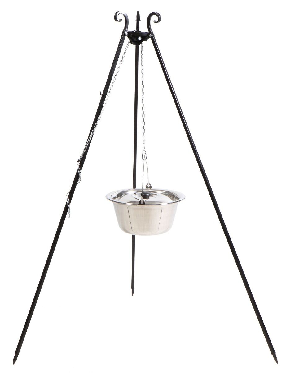 CookKing Trípode 180 cm con olla de acero inoxidable 14 L